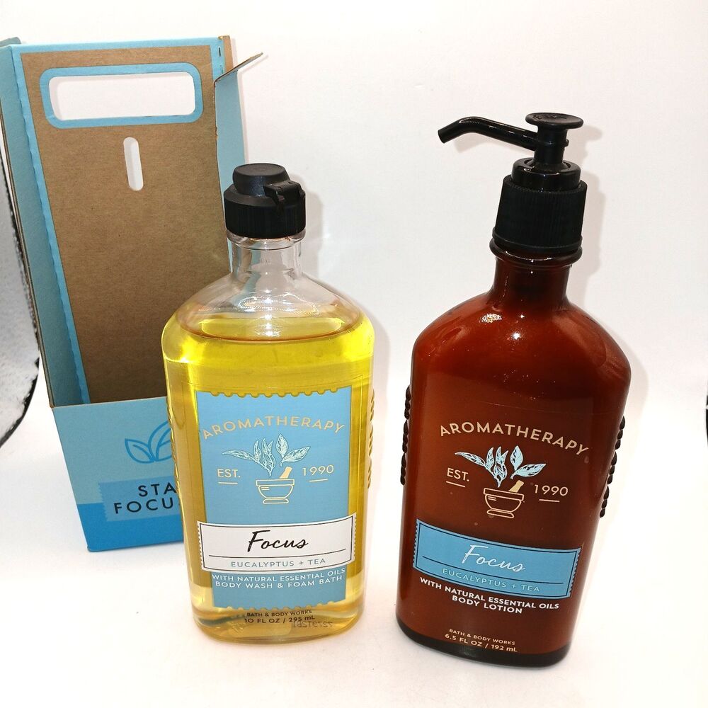 2 Bath & Body Works Aromatherapy Focus Body Lotion & Shower Gel Glass 6.5 FL OZ
